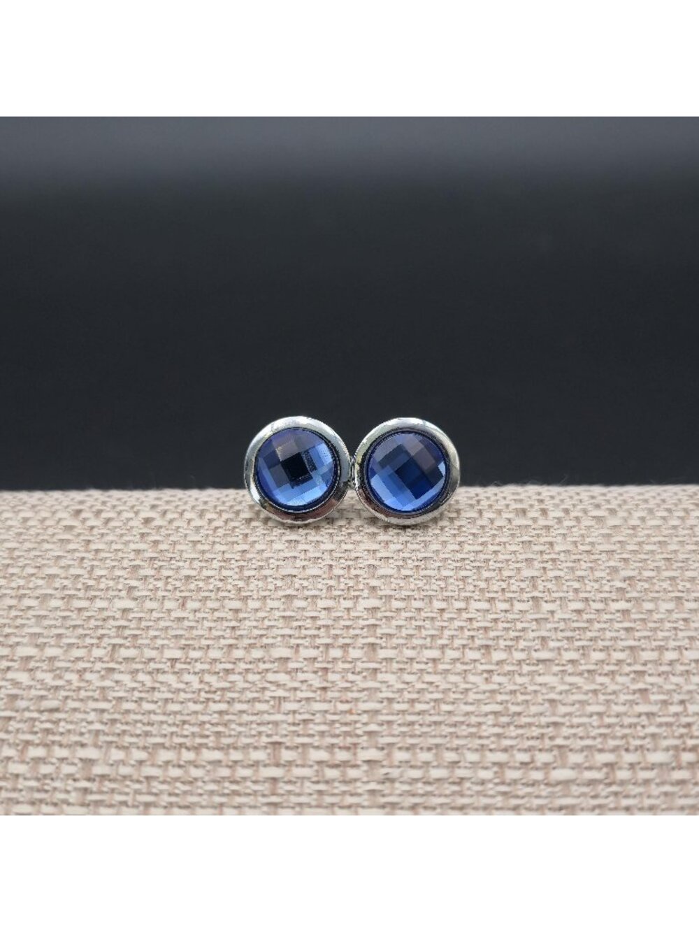 Vintage Silver Tone Faceted Blue Crystal Round Cufflinks Men's Formal Jewelry A8